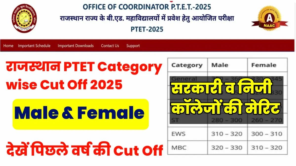 Rajasthan PTET Cut Off 2025 Category wise