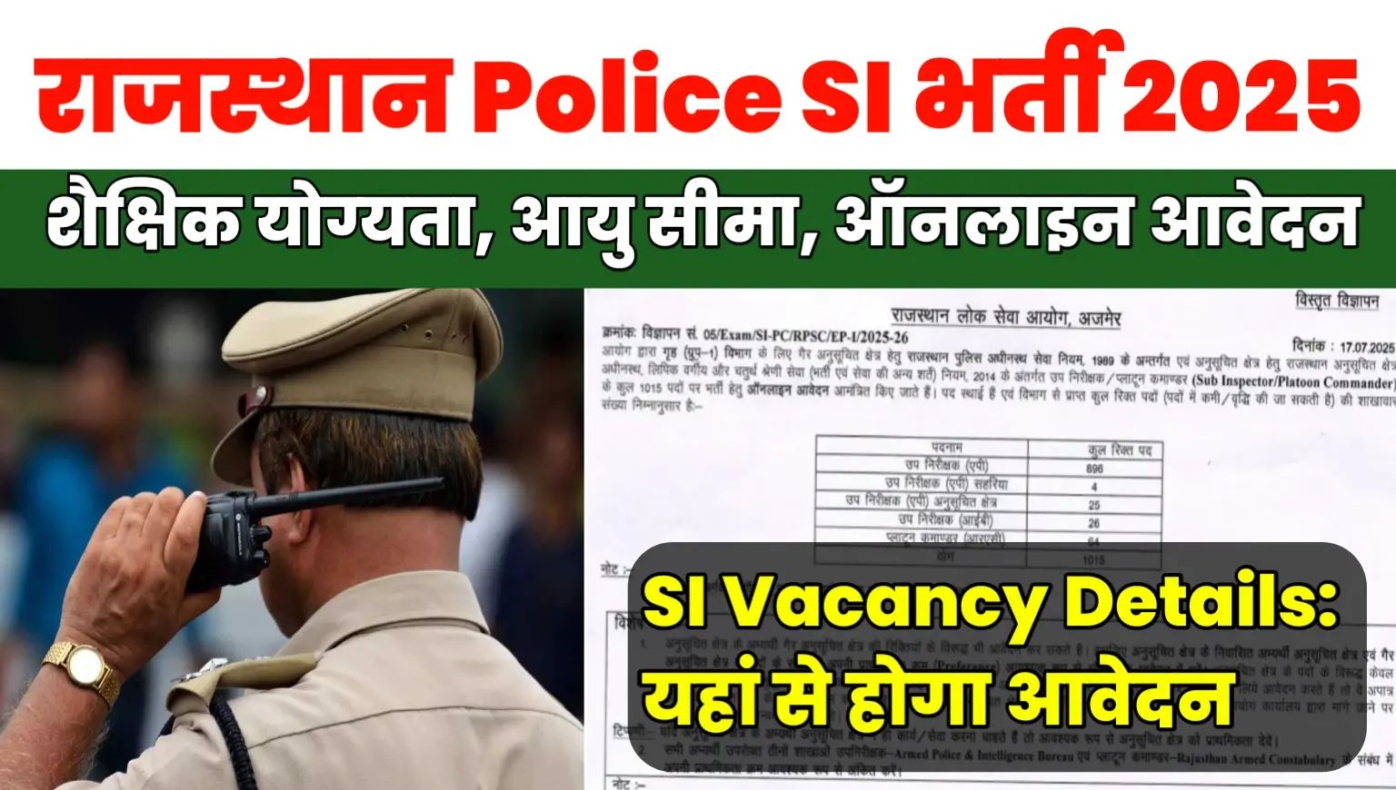 RPSC Police SI Bharti 2025