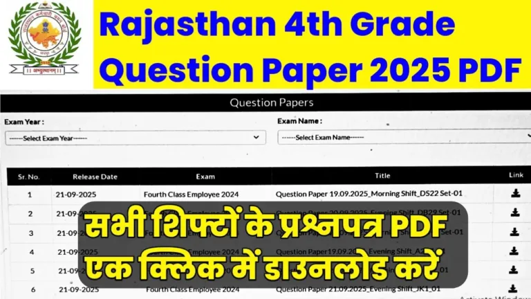 Rajasthan 4th Grade Question Paper 2025