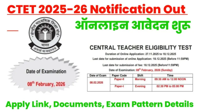 CTET 2025-26 Notification Apply Online