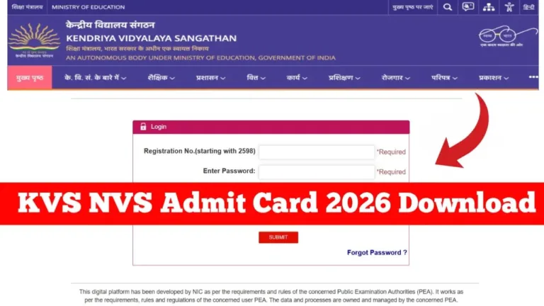 KVS NVS Admit Card 2026 Download