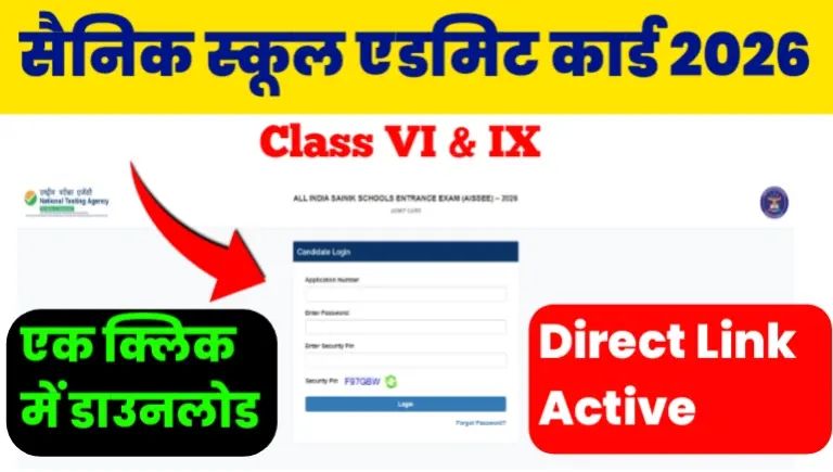 Sainik School Admit Card 2026 Download Link